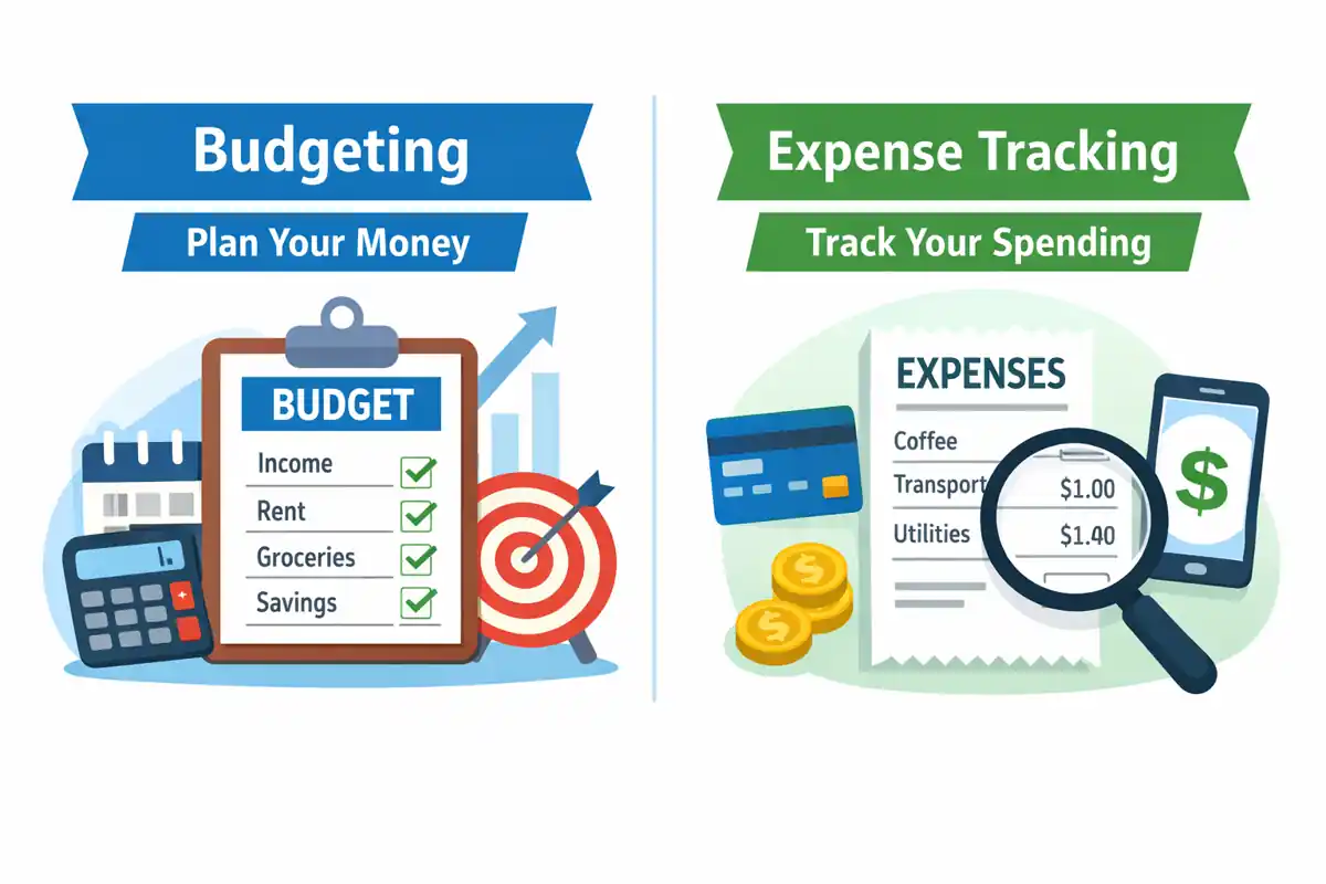 Difference between budgeting and expense tracking comparison infographic