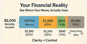 Income vs expenses breakdown – example of financial reality and budgeting structure
