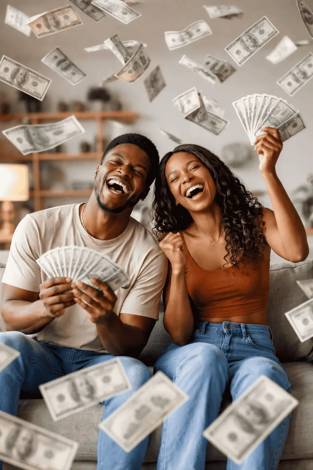 Money raining down symbolizing income growth, financial opportunity, and wealth building